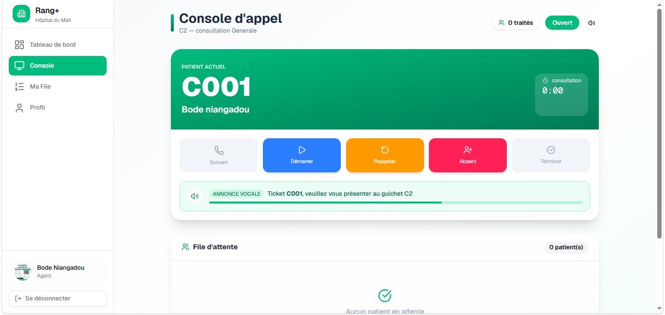 Console agent Rang+ et gestion de l’appel
