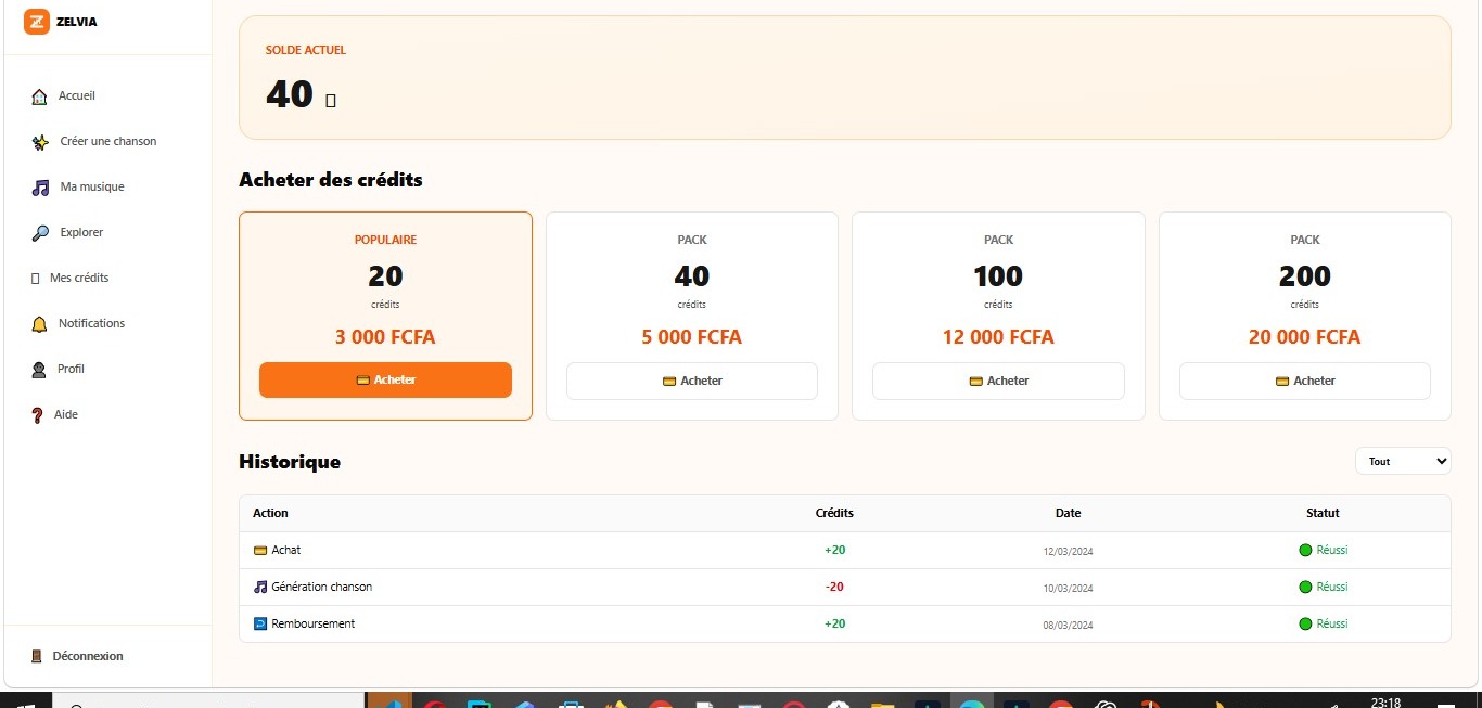 Première interface de ZELVIA AI